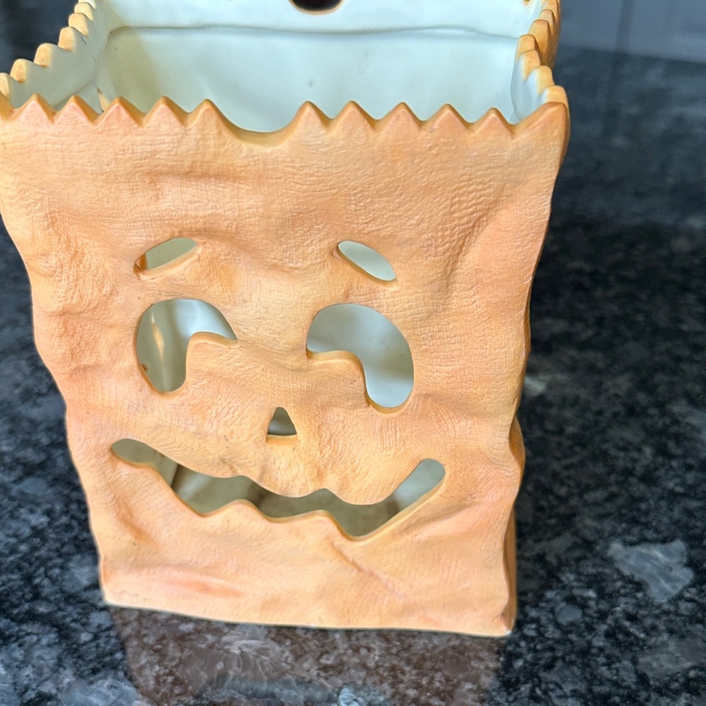 PartyLite Orange Pumpkin Luminary 6” Candle Holder Ceramic Halloween Fall GUC - Picture 5 of 11